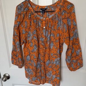 Chaps Women's Vibrant Orange Paisley Blouse